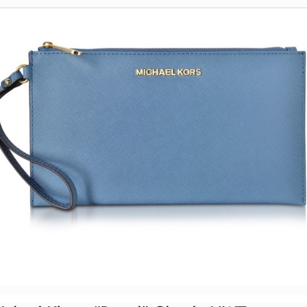 Michael Kors Blue “Pastel” Studded Clutch, NWT.